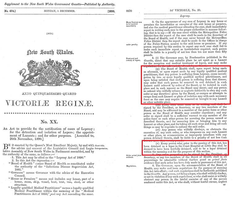 ew South Wales government act for the isolation of people with leprosy (1890)