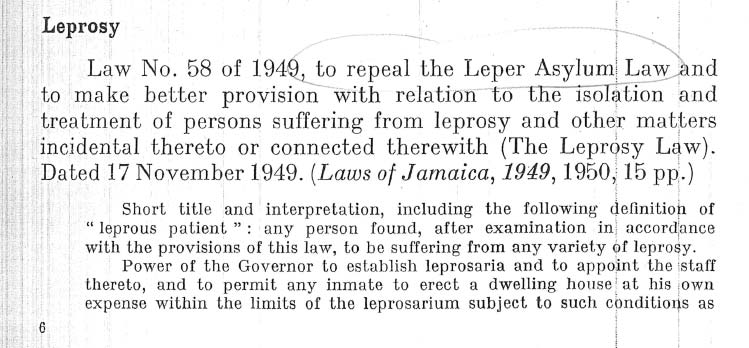 Jamaican legislation for leprosy control program