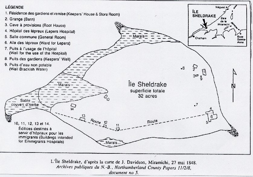 Map of Sheldrake Island, 1843. (Source: Musée Historique de Tracadie)