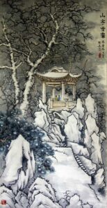 The mountain pavilion after snowfall