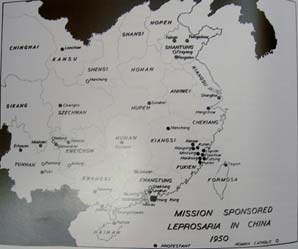 Sites of mission-sponsored leprosaria in China, 1950