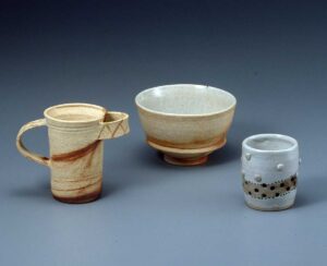 Two-handled teacup, Rice bowl with feather pattern, Two-layered teacup