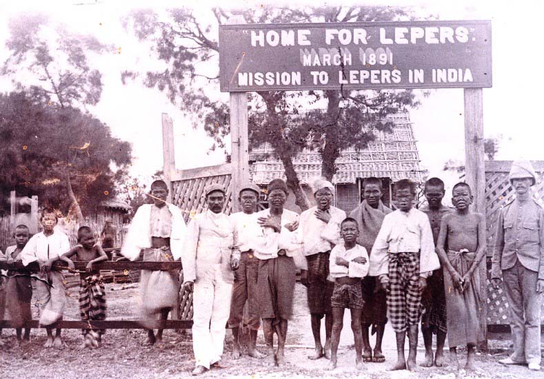 Patients at the first home built by The Leprosy Mission in Mandalay, Burma. 1891