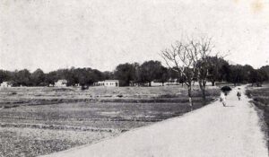 Purulia Leprosy Home and Hospital from the road leading to the main entrance: the leprosy colony is approached by a long road that would have denoted its separation from the rest of the community. (Sharpe)